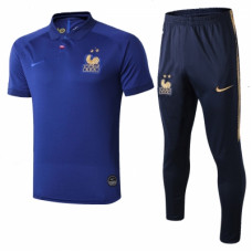 Спортивный костюм с поло сборной Франции синий с золотым сезон 2019-2020