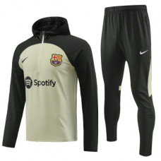 Барселона спортивный костюм с толстовкой на короткой молнии 2023-2024 тёмно-зеленый с бежевым