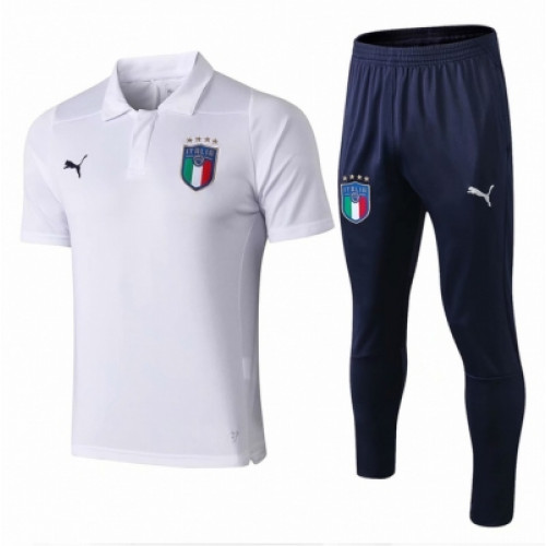 Спортивный костюм с поло сборной Италии бело-синий сезон 2018/19